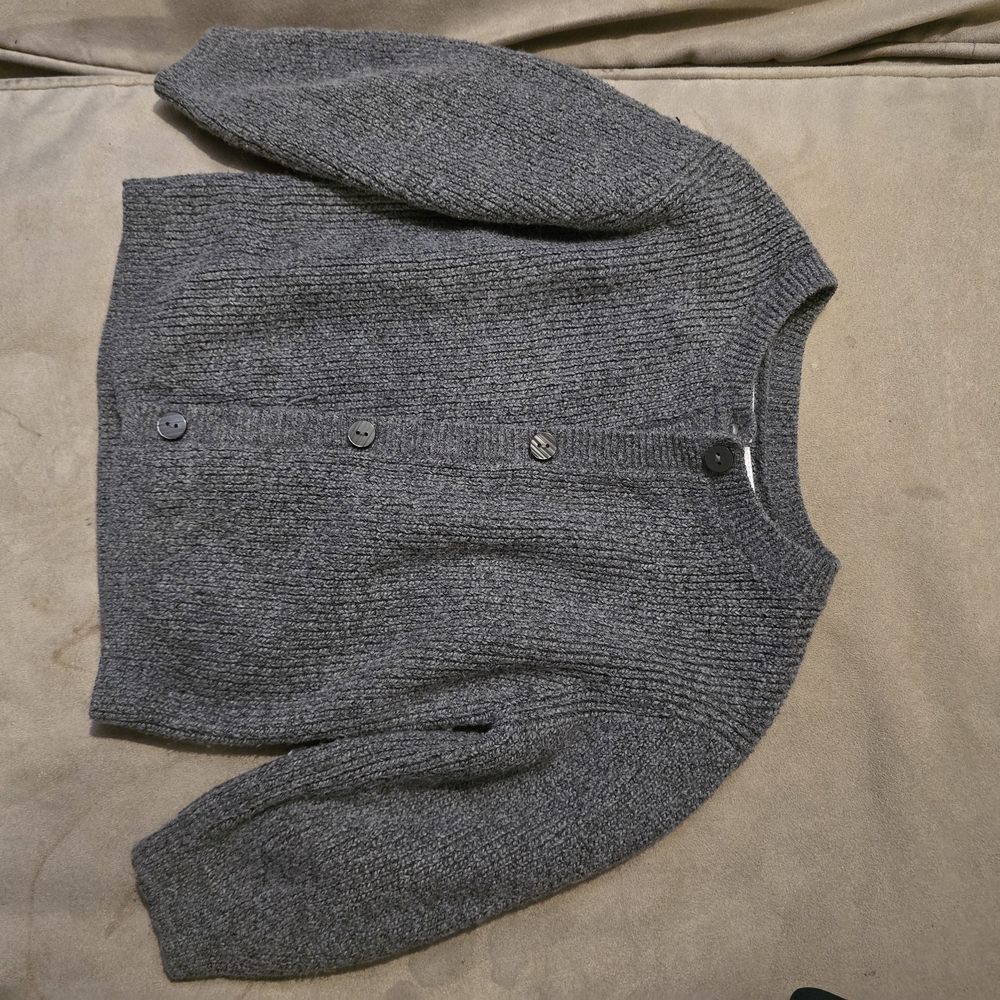 Zara Gray Ribbed Button-Front Kids Cardigan